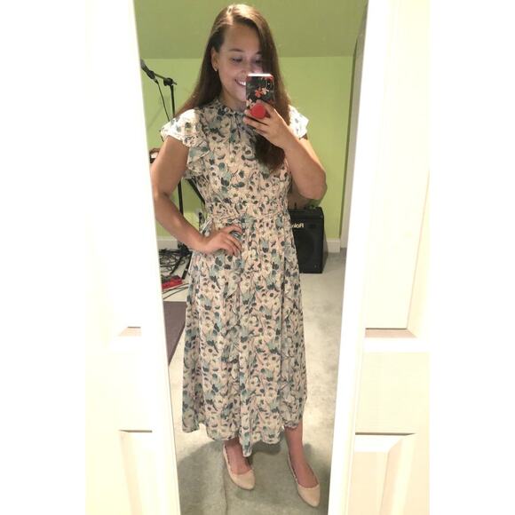 SHOSHANNA Pink Floral Hourglass Flutter Sleeves Ruffled Triana Midi Dress Size 2 - Picture 12 of 13